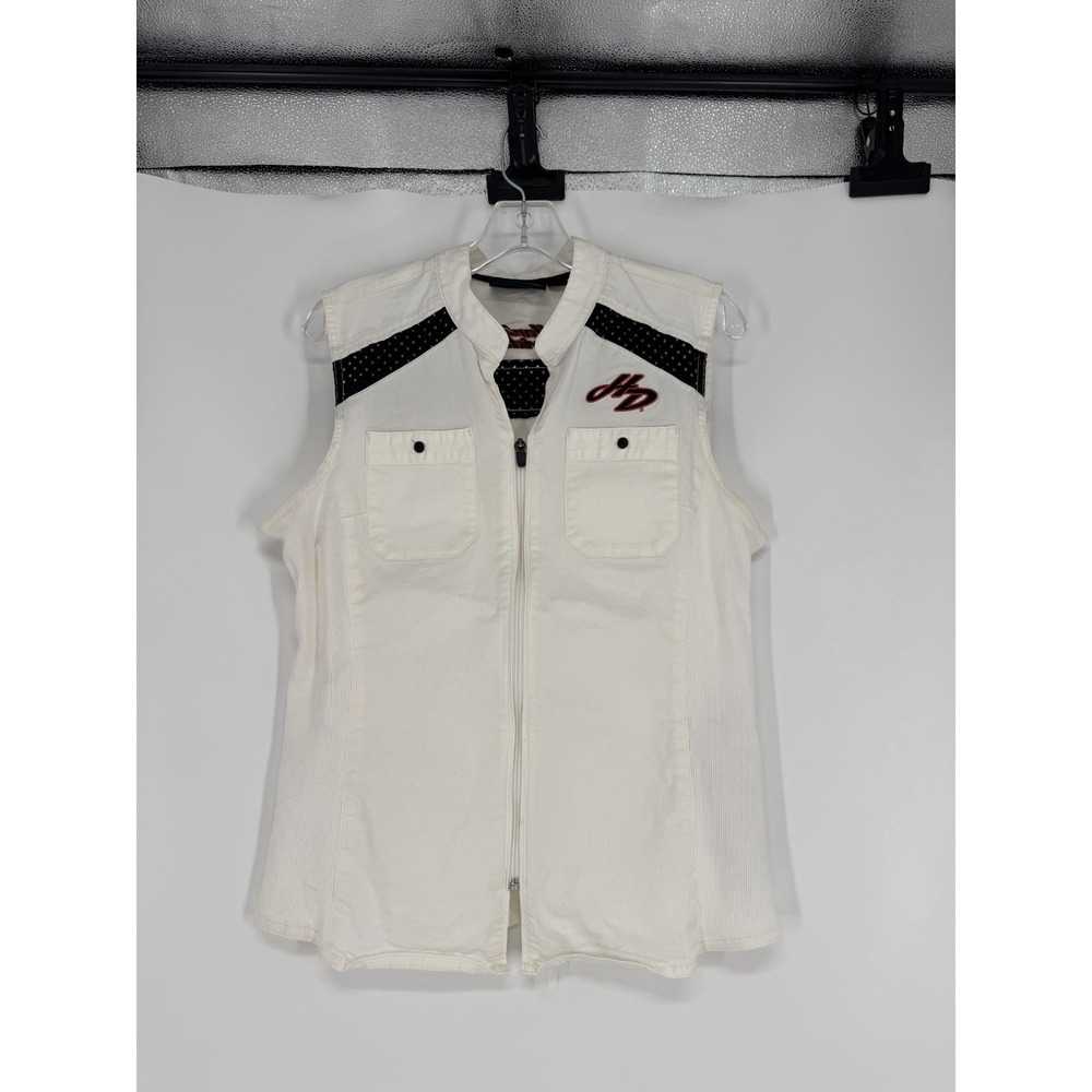 Harley Davidson Motorcycles Biker Vest Womens Large Embroidered Full Zip Canvas